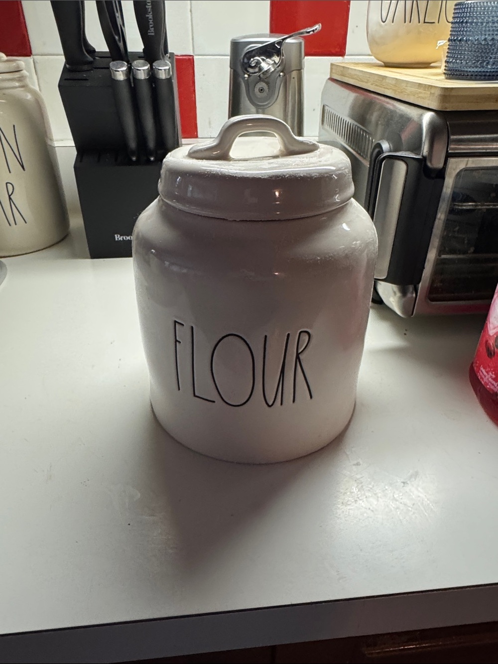 Rae Dunn White Ceramic Flour Canister with Black Lettering